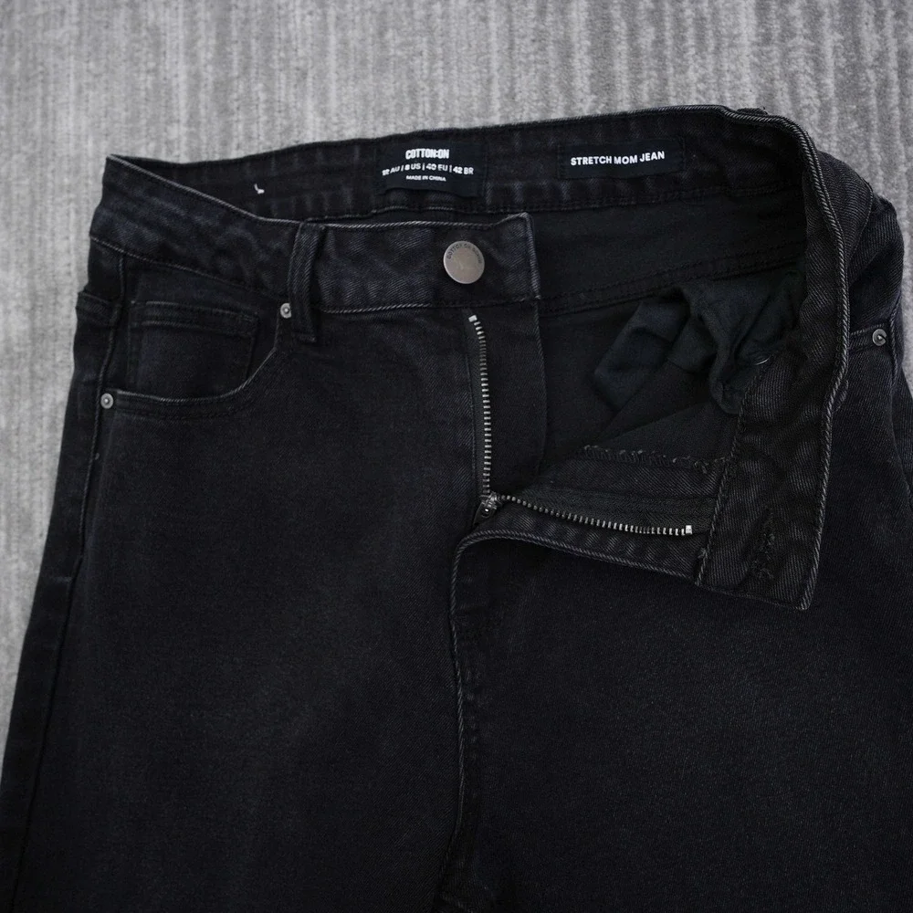 Cotton On Stretch Mom Jean Womens 8 Black High Waisted Tapered Denim‎ Pants